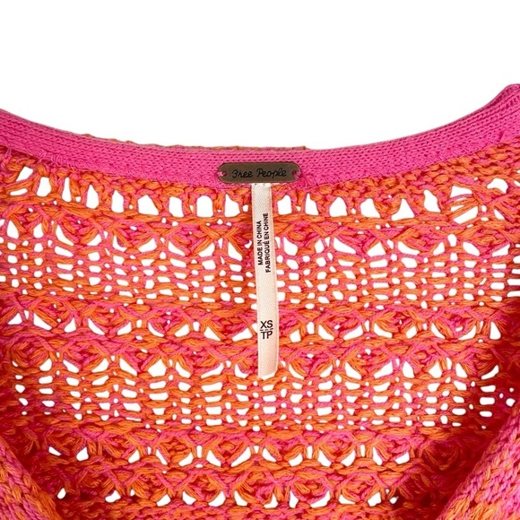Free people hot tropics pullover sweater open knit oversized spring orange XS - Picture 5 of 8